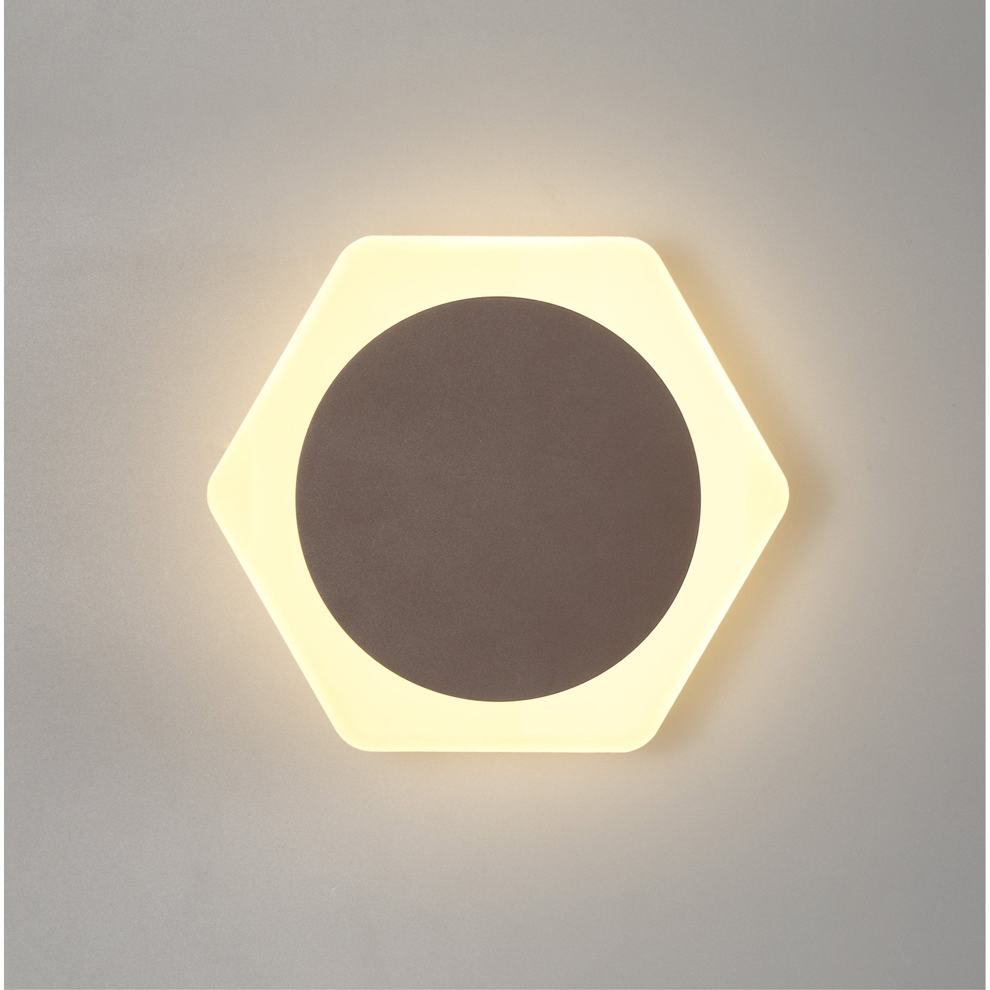 NLK04449 Modena Magnetic Base Wall Lamp LED 15cm Round 19cm Horizontal Hexagonal Centre Coffee/Acrylic Frosted Diffuser