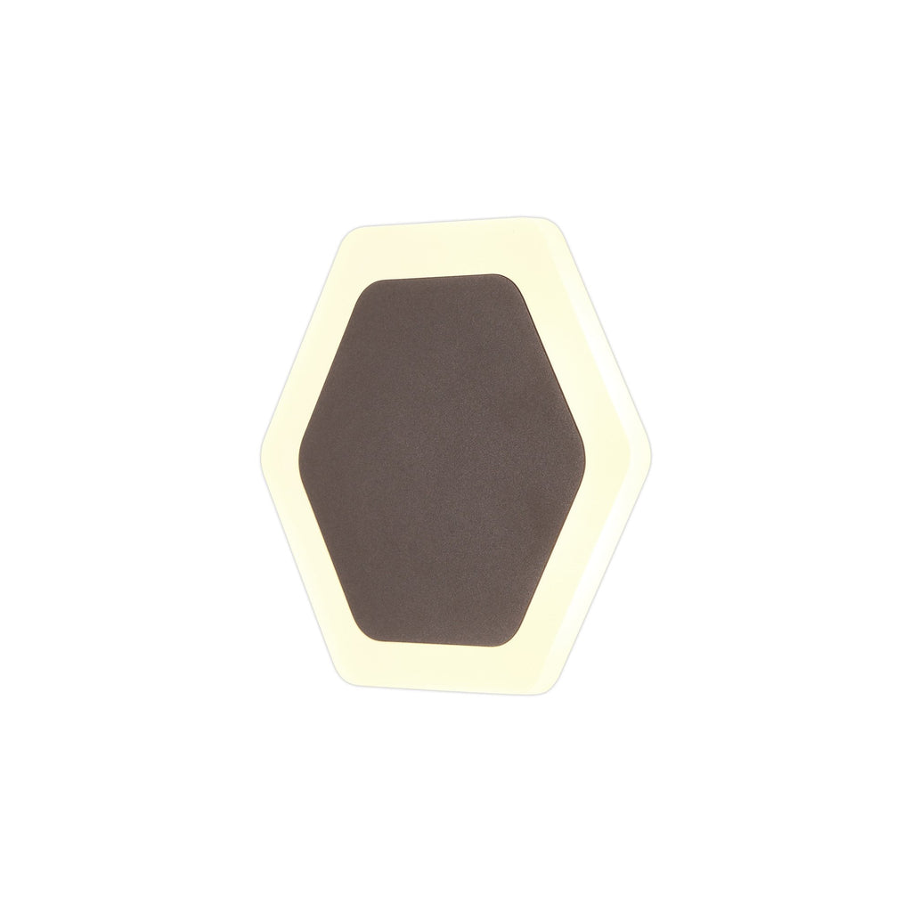 NLK04459 Modena Magnetic Base Wall Lamp LED 15/19cm Horizontal Hexagonal Centre Coffee/Acrylic Frosted Diffuser