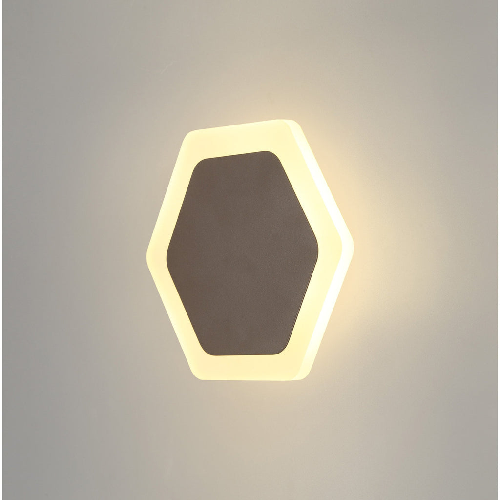 NLK04459 Modena Magnetic Base Wall Lamp LED 15/19cm Horizontal Hexagonal Centre Coffee/Acrylic Frosted Diffuser