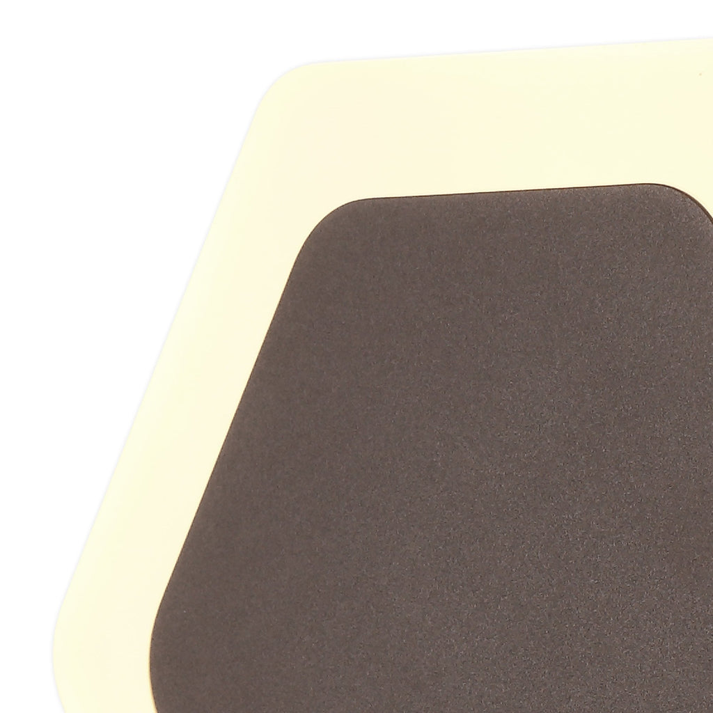 NLK04459 Modena Magnetic Base Wall Lamp LED 15/19cm Horizontal Hexagonal Centre Coffee/Acrylic Frosted Diffuser