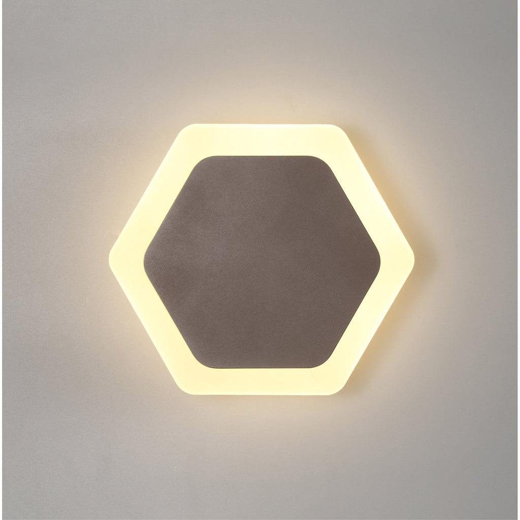 NLK04459 Modena Magnetic Base Wall Lamp LED 15/19cm Horizontal Hexagonal Centre Coffee/Acrylic Frosted Diffuser