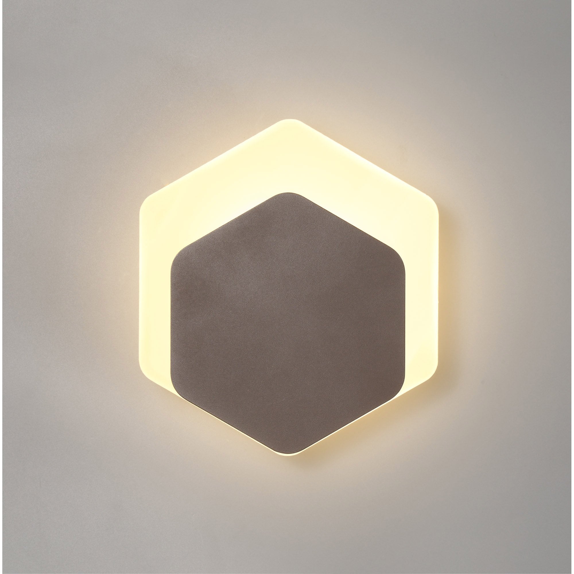 NLK04479 Modena Magnetic Base Wall Lamp LED 15/19cm Vertical Hexagonal Bottom Offset Coffee/Acrylic Frosted Diffuser