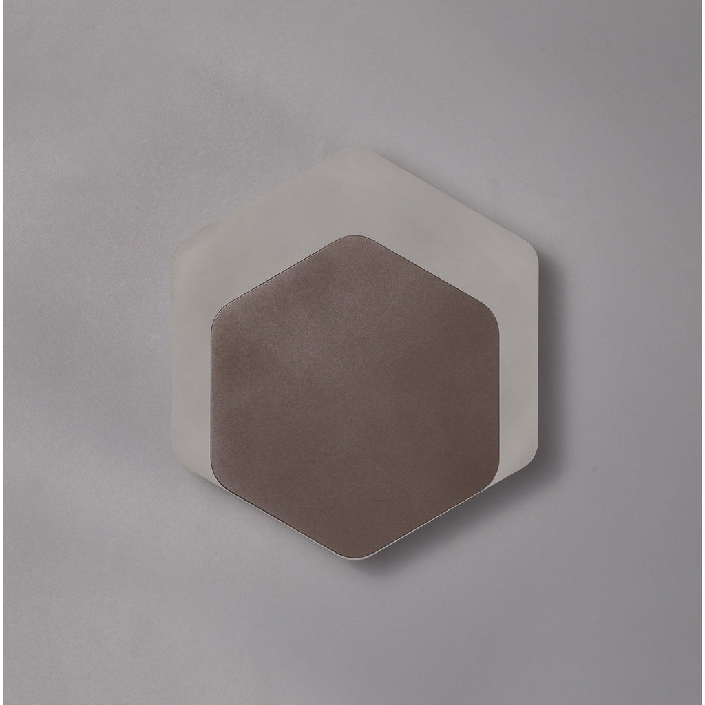 NLK04479 Modena Magnetic Base Wall Lamp LED 15/19cm Vertical Hexagonal Bottom Offset Coffee/Acrylic Frosted Diffuser