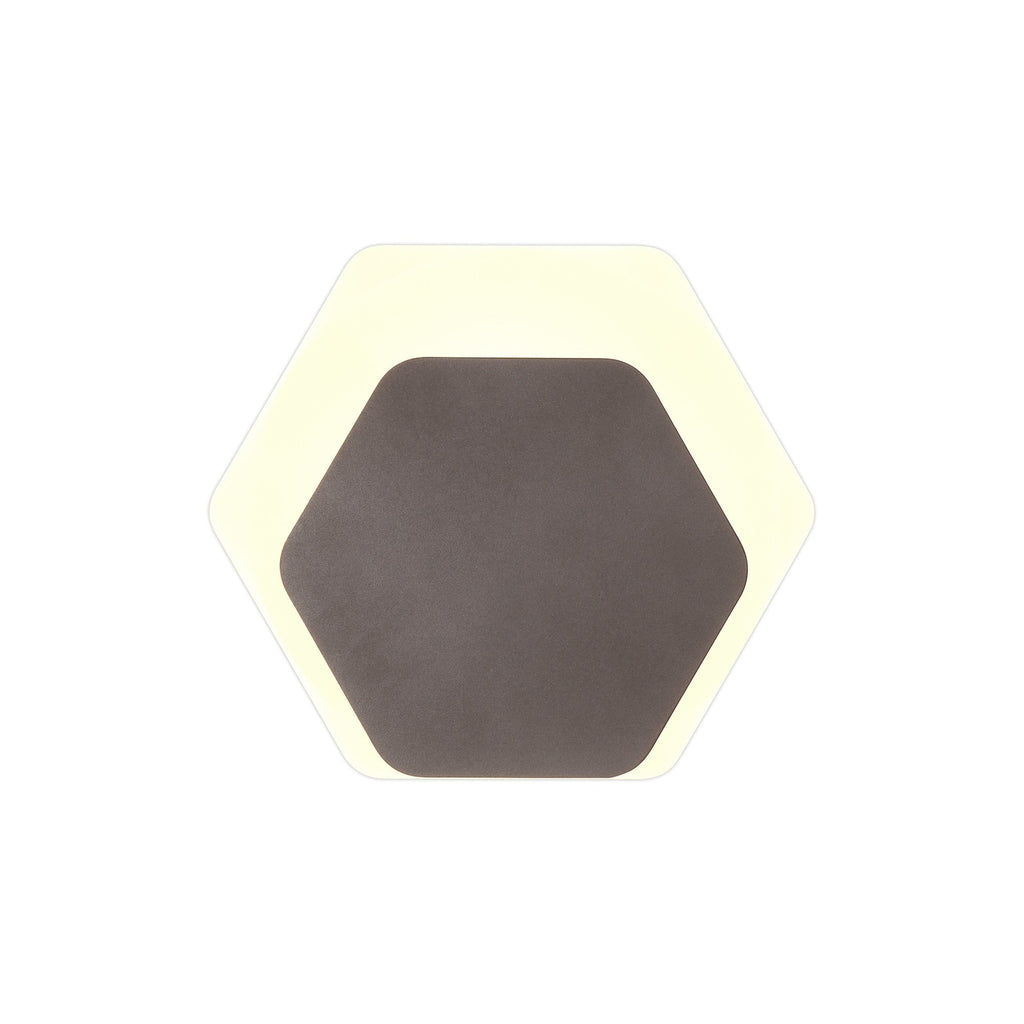 NLK04489 Modena Magnetic Base Wall Lamp LED 15/19cm Horizontal Hexagonal Bottom Offset Coffee/Acrylic Frosted Diffuser