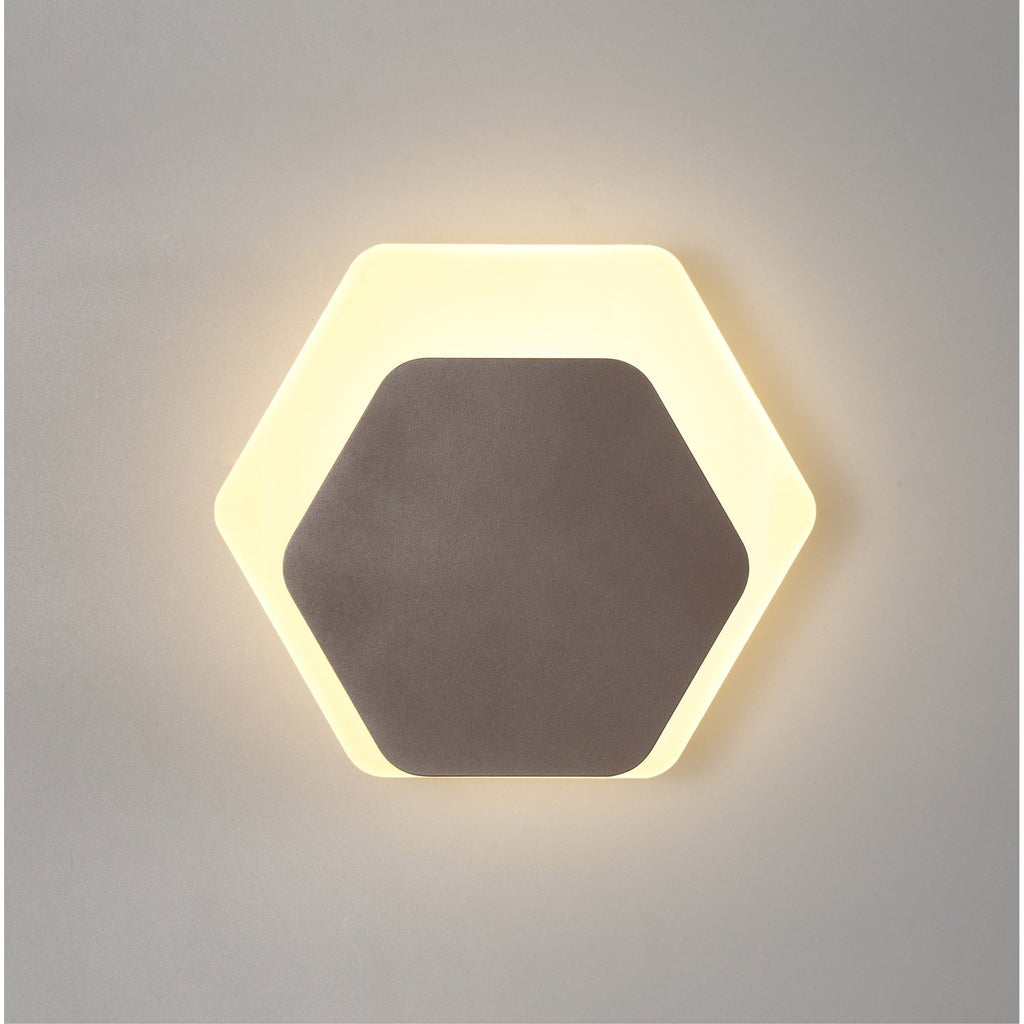 NLK04489 Modena Magnetic Base Wall Lamp LED 15/19cm Horizontal Hexagonal Bottom Offset Coffee/Acrylic Frosted Diffuser