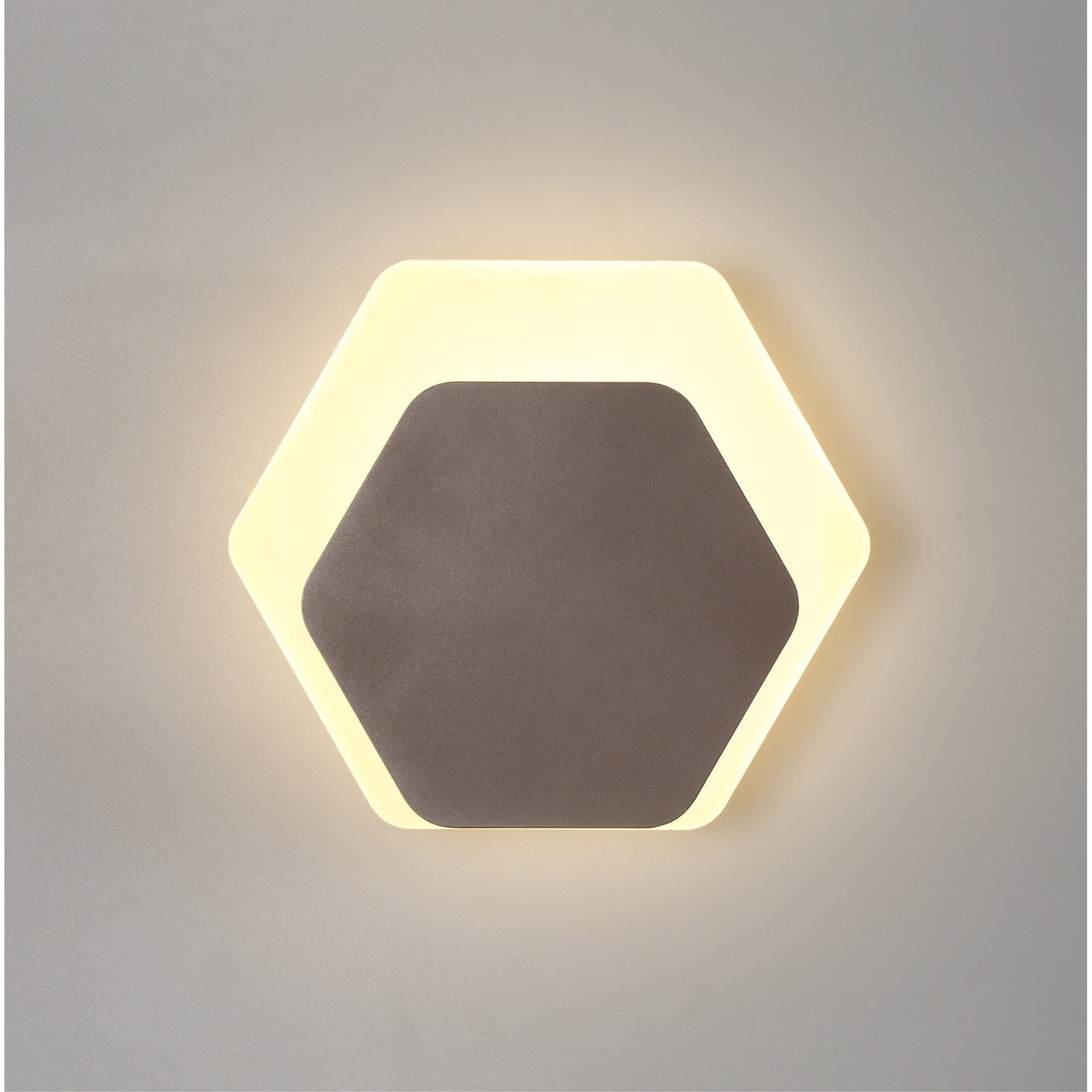 NLK04489 Modena Magnetic Base Wall Lamp LED 15/19cm Horizontal Hexagonal Bottom Offset Coffee/Acrylic Frosted Diffuser