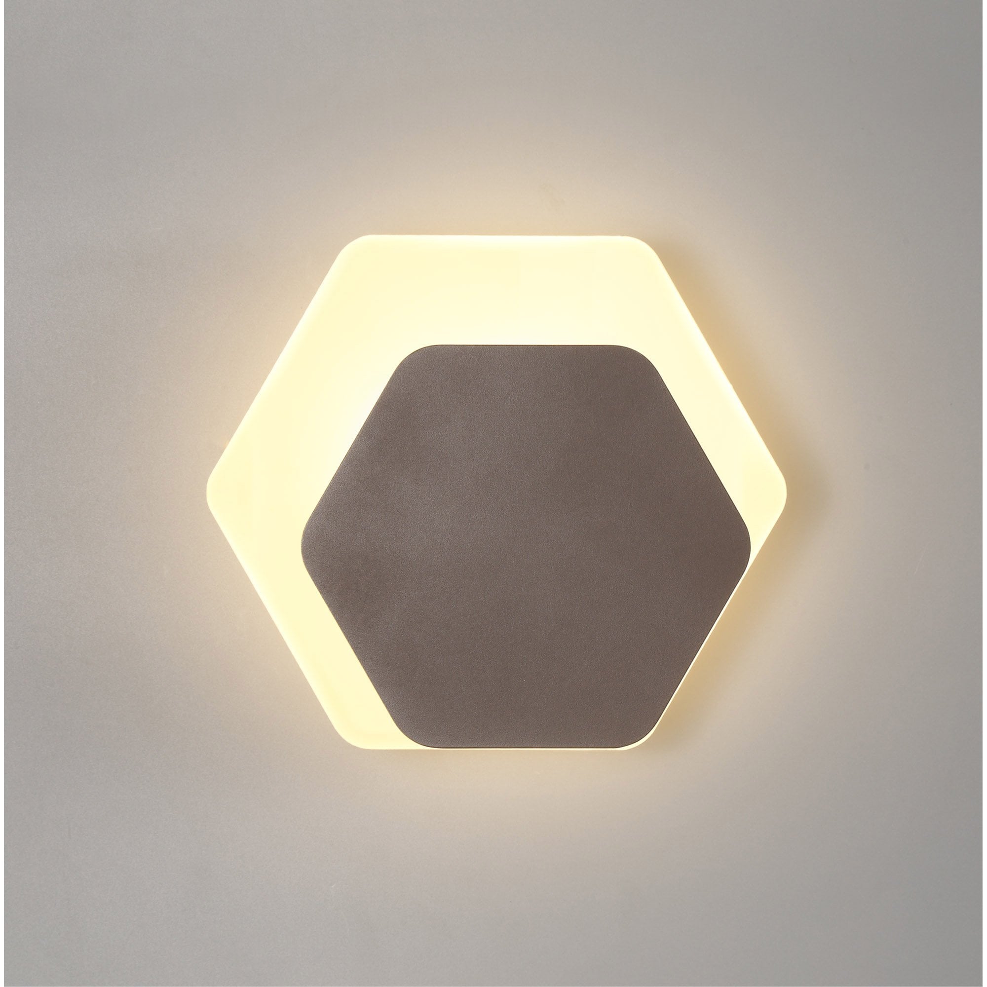 NLK04499 Modena Magnetic Base Wall Lamp LED 15/19cm Horizontal Hexagonal Right Offset Coffee/Acrylic Frosted Diffuser