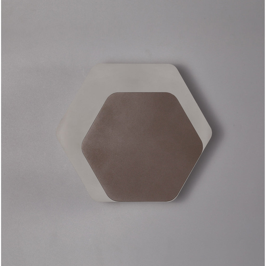 NLK04499 Modena Magnetic Base Wall Lamp LED 15/19cm Horizontal Hexagonal Right Offset Coffee/Acrylic Frosted Diffuser