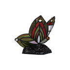 NL72999 Monty Tiffany Butterfly Table Lamp 1 Light Black Base With Green/Red Glass With Clear Crystal