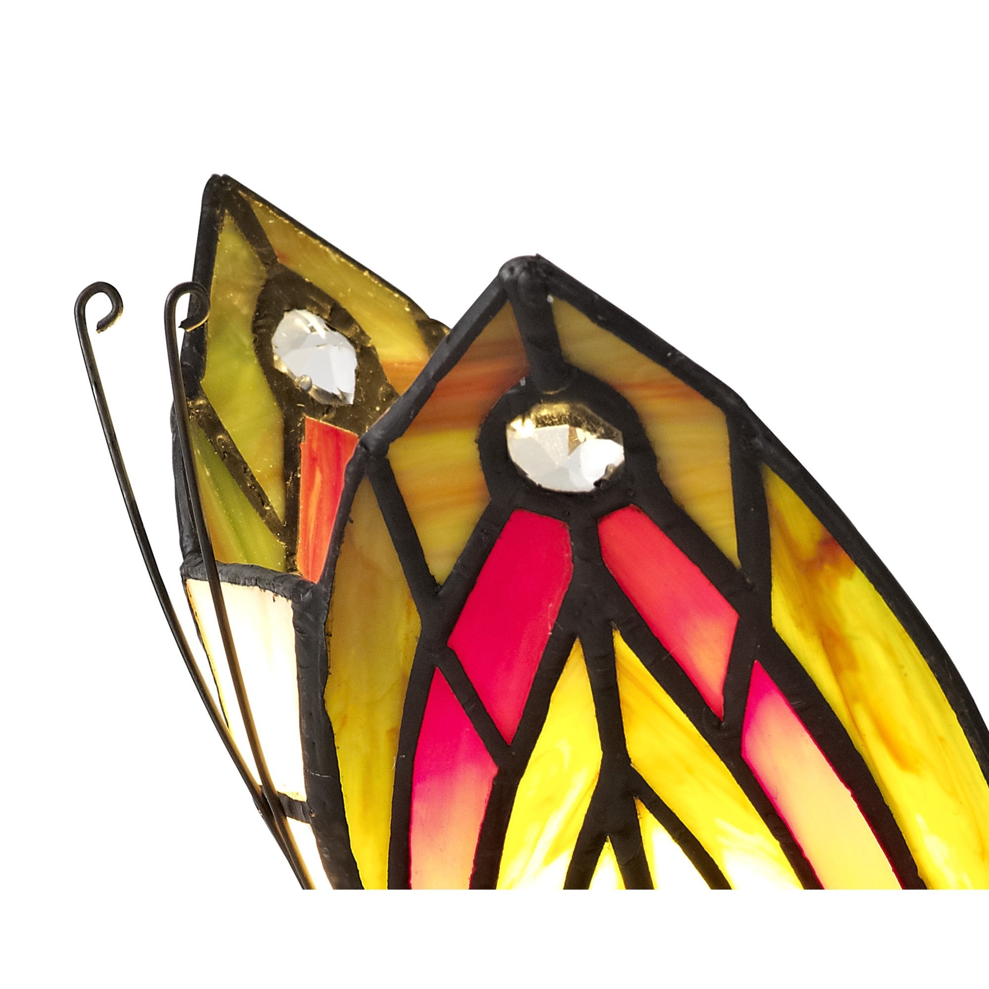 NL72999 Monty Tiffany Butterfly Table Lamp 1 Light Black Base With Green/Red Glass With Clear Crystal