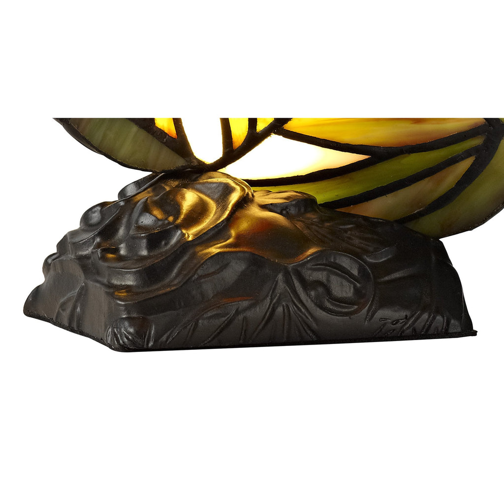 NL72999 Monty Tiffany Butterfly Table Lamp 1 Light Black Base With Green/Red Glass With Clear Crystal
