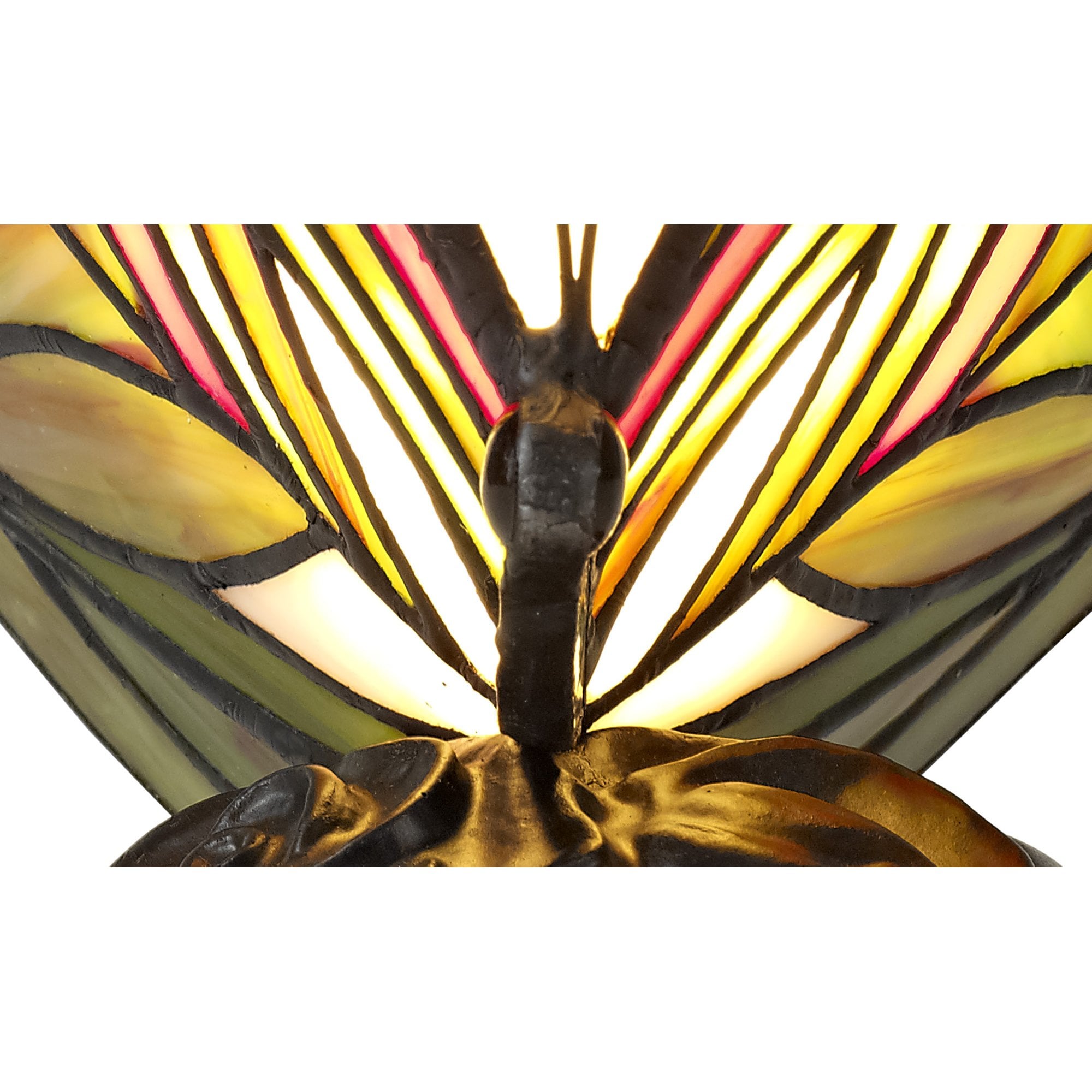 NL72999 Monty Tiffany Butterfly Table Lamp 1 Light Black Base With Green/Red Glass With Clear Crystal