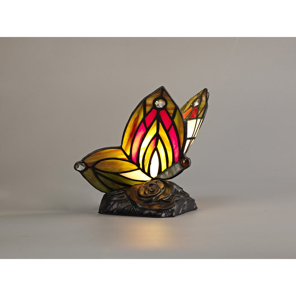 NL72999 Monty Tiffany Butterfly Table Lamp 1 Light Black Base With Green/Red Glass With Clear Crystal