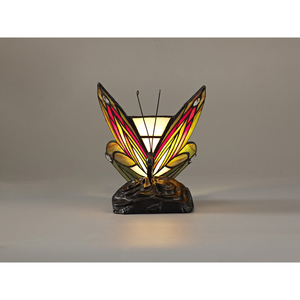 NL72999 Monty Tiffany Butterfly Table Lamp 1 Light Black Base With Green/Red Glass With Clear Crystal