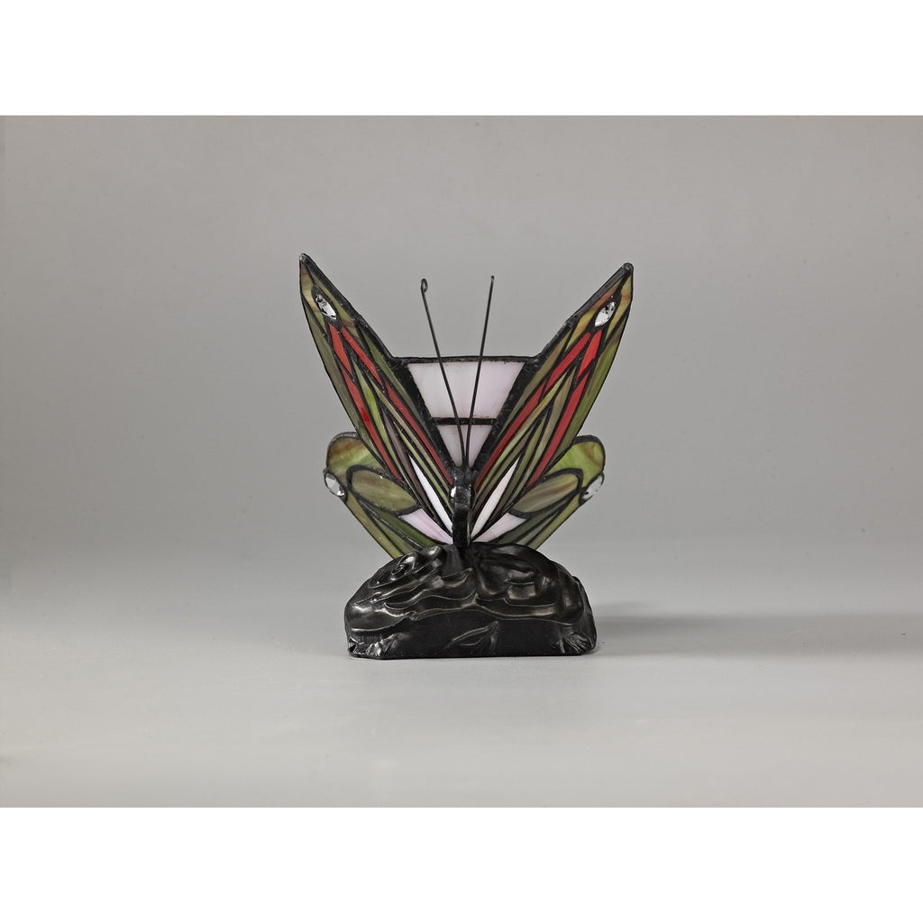 NL72999 Monty Tiffany Butterfly Table Lamp 1 Light Black Base With Green/Red Glass With Clear Crystal
