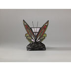 NL72999 Monty Tiffany Butterfly Table Lamp 1 Light Black Base With Green/Red Glass With Clear Crystal