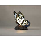 NL73009 Monty Tiffany Butterfly Table Lamp 1 Light Black Base With Blue/Pink Glass With Clear Crystal