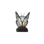NL73009 Monty Tiffany Butterfly Table Lamp 1 Light Black Base With Blue/Pink Glass With Clear Crystal