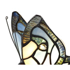 NL73009 Monty Tiffany Butterfly Table Lamp 1 Light Black Base With Blue/Pink Glass With Clear Crystal