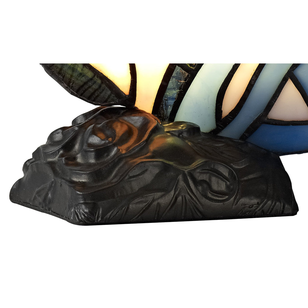 NL73009 Monty Tiffany Butterfly Table Lamp 1 Light Black Base With Blue/Pink Glass With Clear Crystal