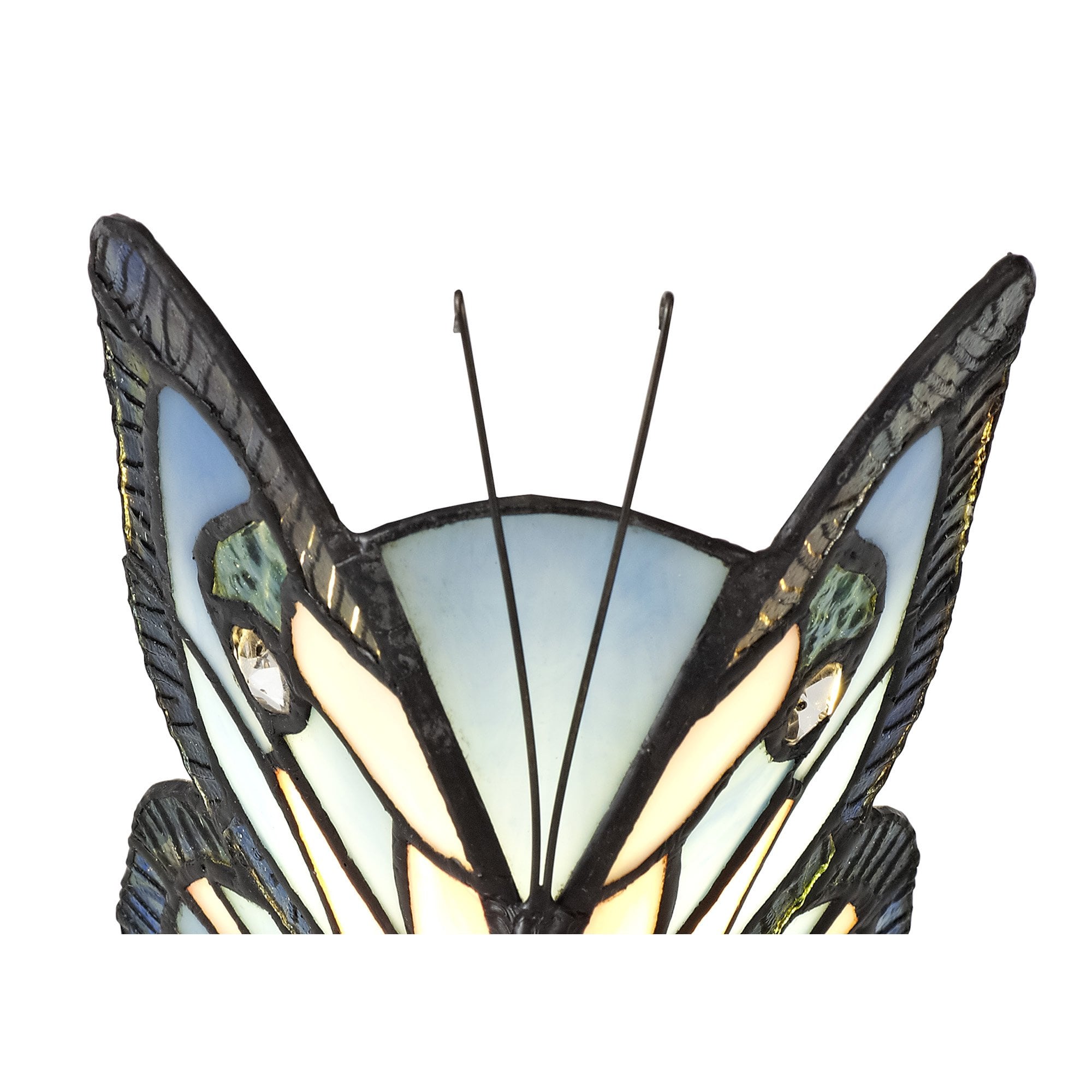 NL73009 Monty Tiffany Butterfly Table Lamp 1 Light Black Base With Blue/Pink Glass With Clear Crystal
