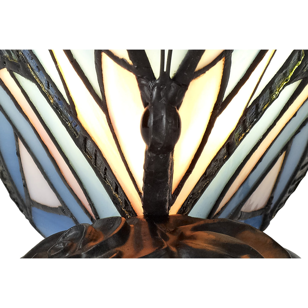 NL73009 Monty Tiffany Butterfly Table Lamp 1 Light Black Base With Blue/Pink Glass With Clear Crystal