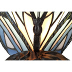 NL73009 Monty Tiffany Butterfly Table Lamp 1 Light Black Base With Blue/Pink Glass With Clear Crystal