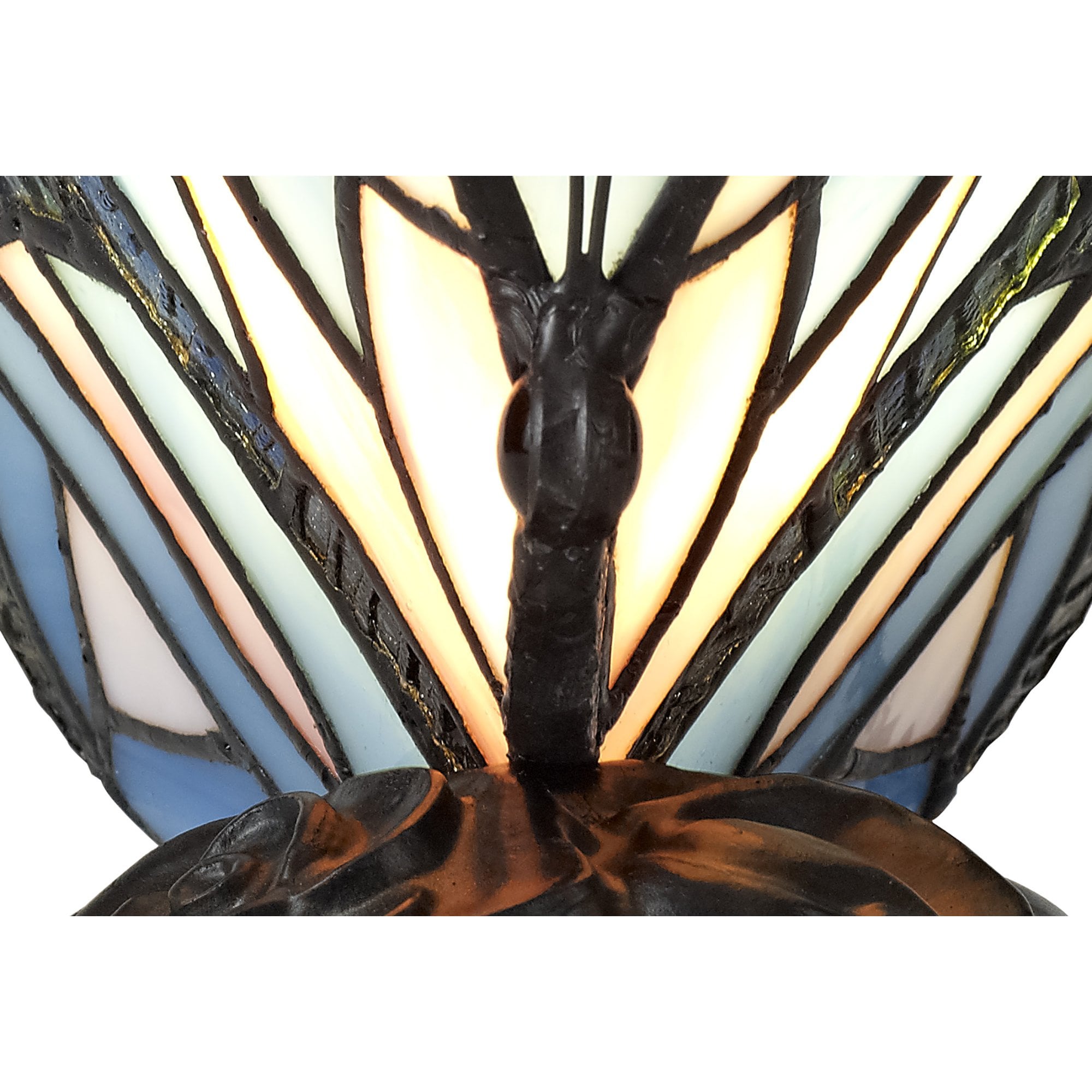 NL73009 Monty Tiffany Butterfly Table Lamp 1 Light Black Base With Blue/Pink Glass With Clear Crystal