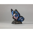 NL73009 Monty Tiffany Butterfly Table Lamp 1 Light Black Base With Blue/Pink Glass With Clear Crystal