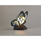 NL73009 Monty Tiffany Butterfly Table Lamp 1 Light Black Base With Blue/Pink Glass With Clear Crystal