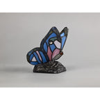 NL73009 Monty Tiffany Butterfly Table Lamp 1 Light Black Base With Blue/Pink Glass With Clear Crystal