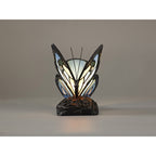 NL73009 Monty Tiffany Butterfly Table Lamp 1 Light Black Base With Blue/Pink Glass With Clear Crystal