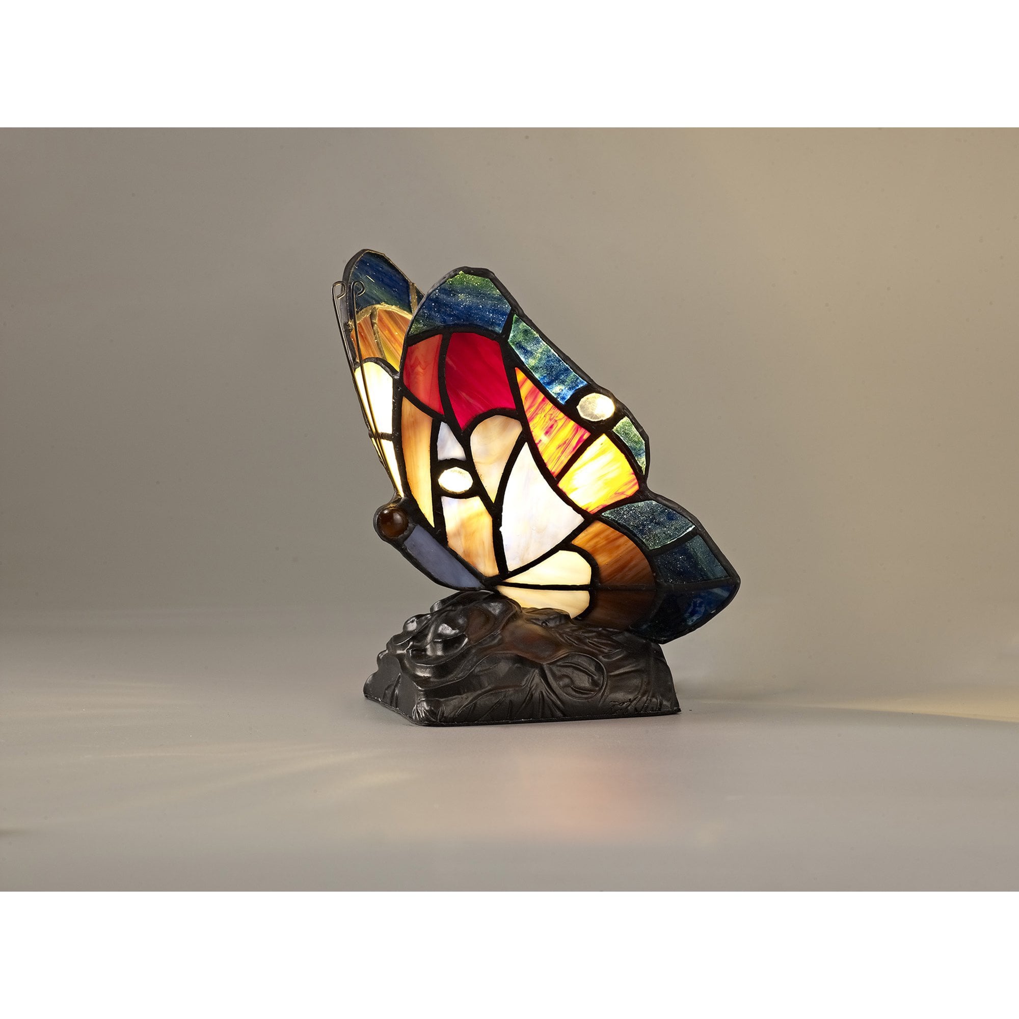 NL73019 Monty Tiffany Butterfly Table Lamp 1 Light Black Base With Blue/Brown Glass With Clear Crystal