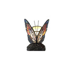 NL73019 Monty Tiffany Butterfly Table Lamp 1 Light Black Base With Blue/Brown Glass With Clear Crystal