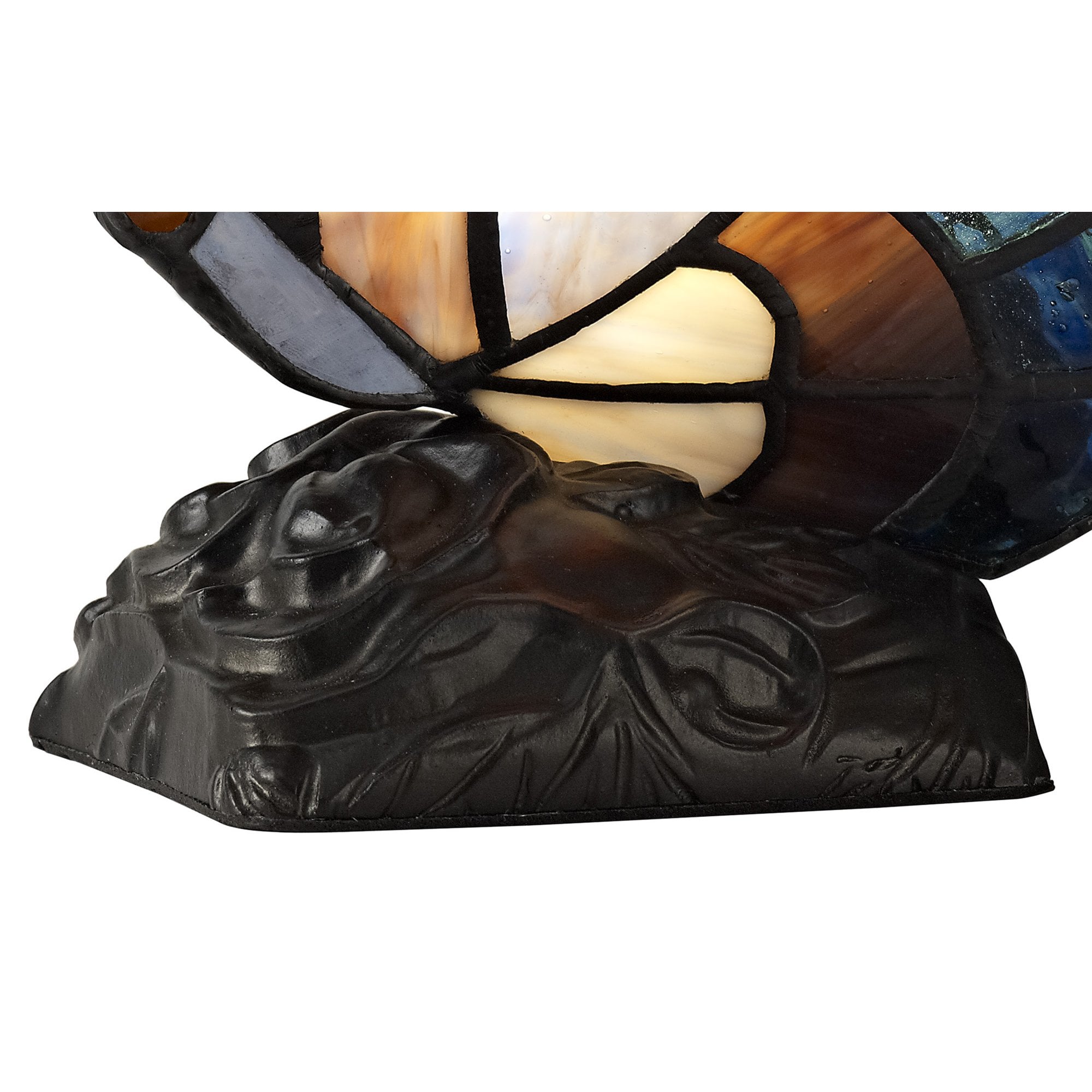 NL73019 Monty Tiffany Butterfly Table Lamp 1 Light Black Base With Blue/Brown Glass With Clear Crystal