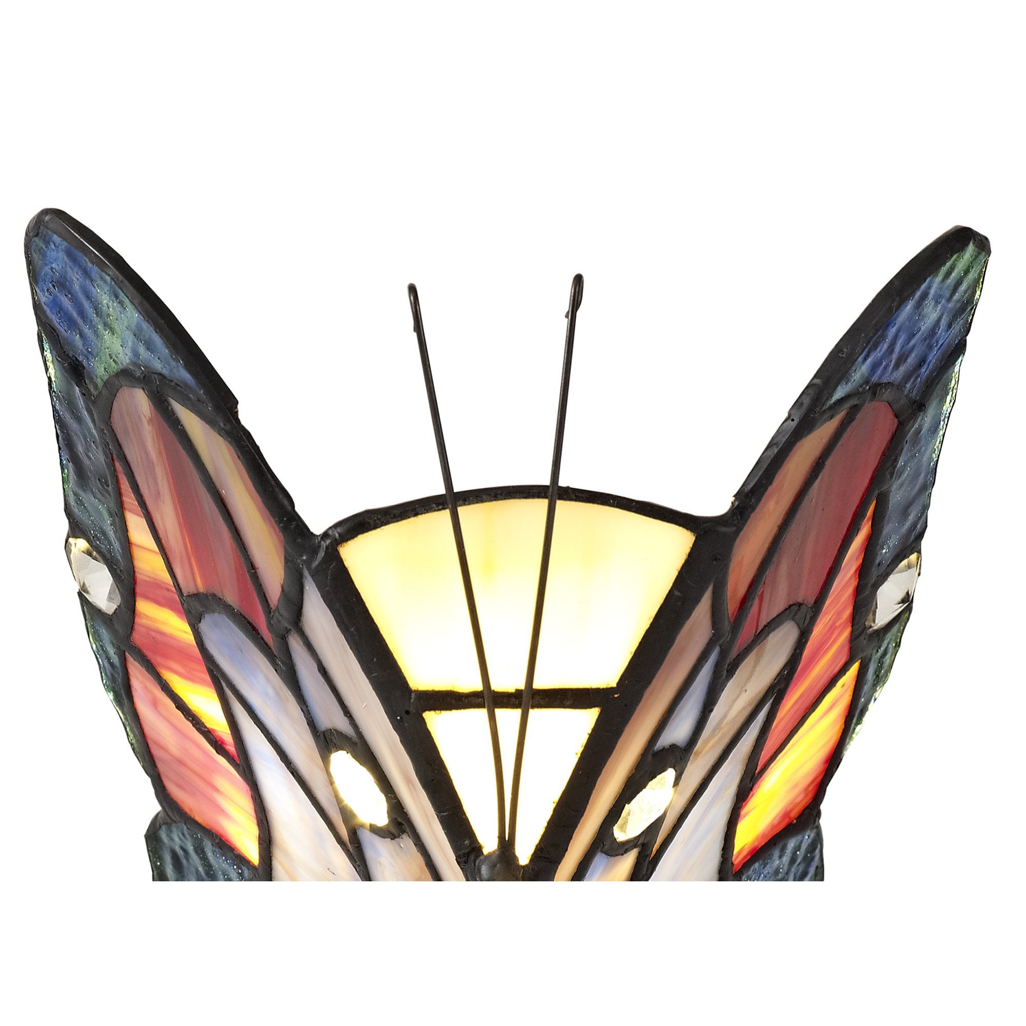 NL73019 Monty Tiffany Butterfly Table Lamp 1 Light Black Base With Blue/Brown Glass With Clear Crystal