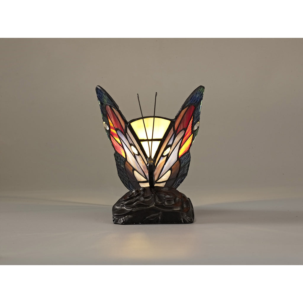 NL73019 Monty Tiffany Butterfly Table Lamp 1 Light Black Base With Blue/Brown Glass With Clear Crystal
