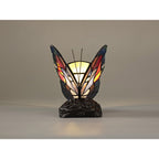 NL73019 Monty Tiffany Butterfly Table Lamp 1 Light Black Base With Blue/Brown Glass With Clear Crystal