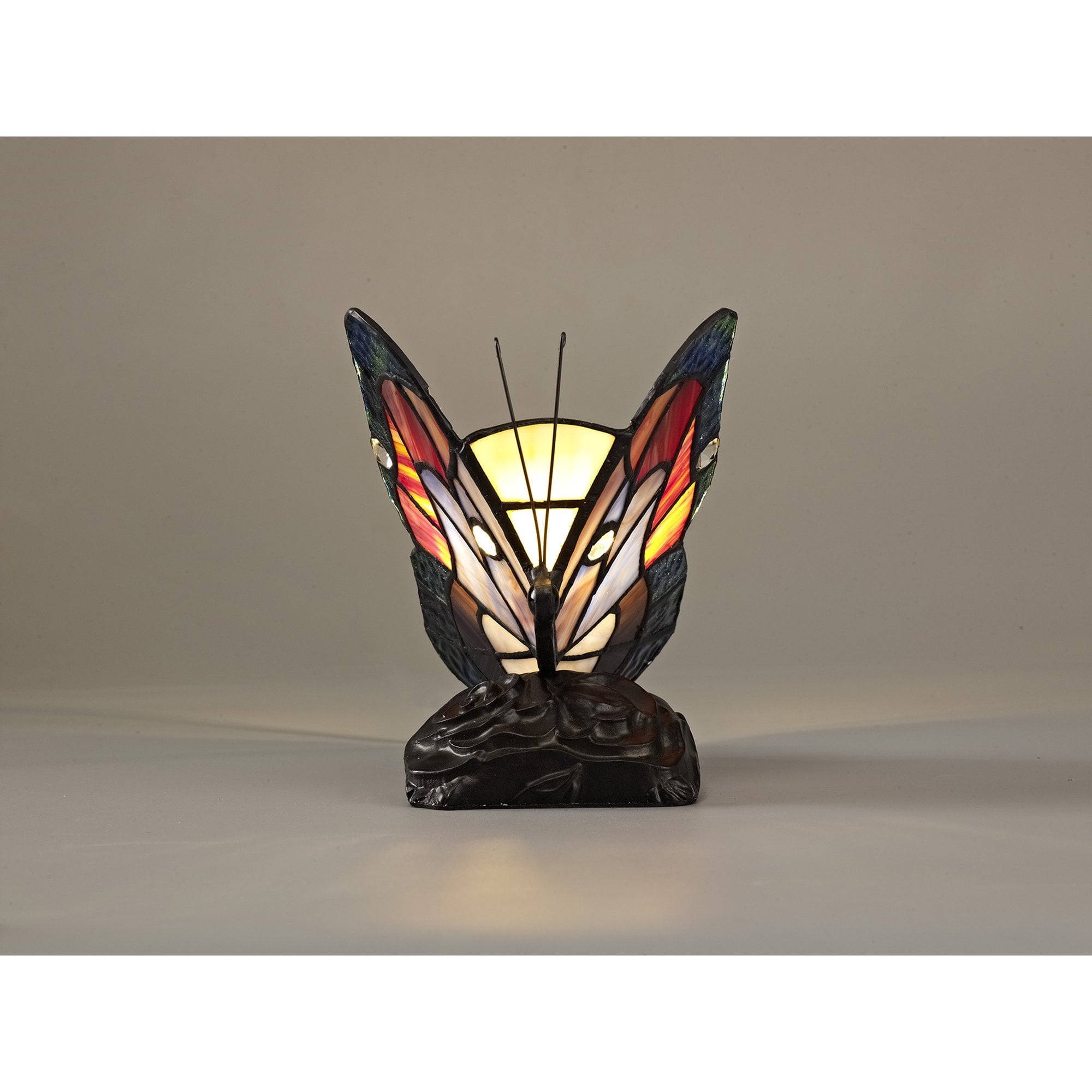 NL73019 Monty Tiffany Butterfly Table Lamp 1 Light Black Base With Blue/Brown Glass With Clear Crystal