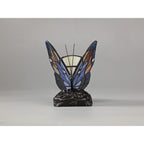 NL73019 Monty Tiffany Butterfly Table Lamp 1 Light Black Base With Blue/Brown Glass With Clear Crystal