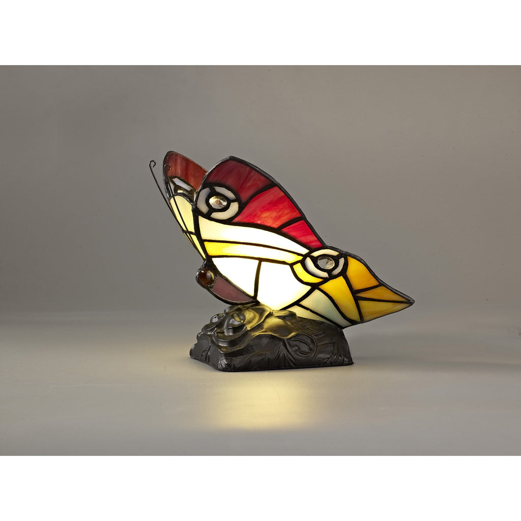 NL73029 Monty Tiffany Butterfly Table Lamp 1 Light Black Base With Red/Yellow/Blue Glass With Clear Crystal