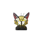 NL73029 Monty Tiffany Butterfly Table Lamp 1 Light Black Base With Red/Yellow/Blue Glass With Clear Crystal