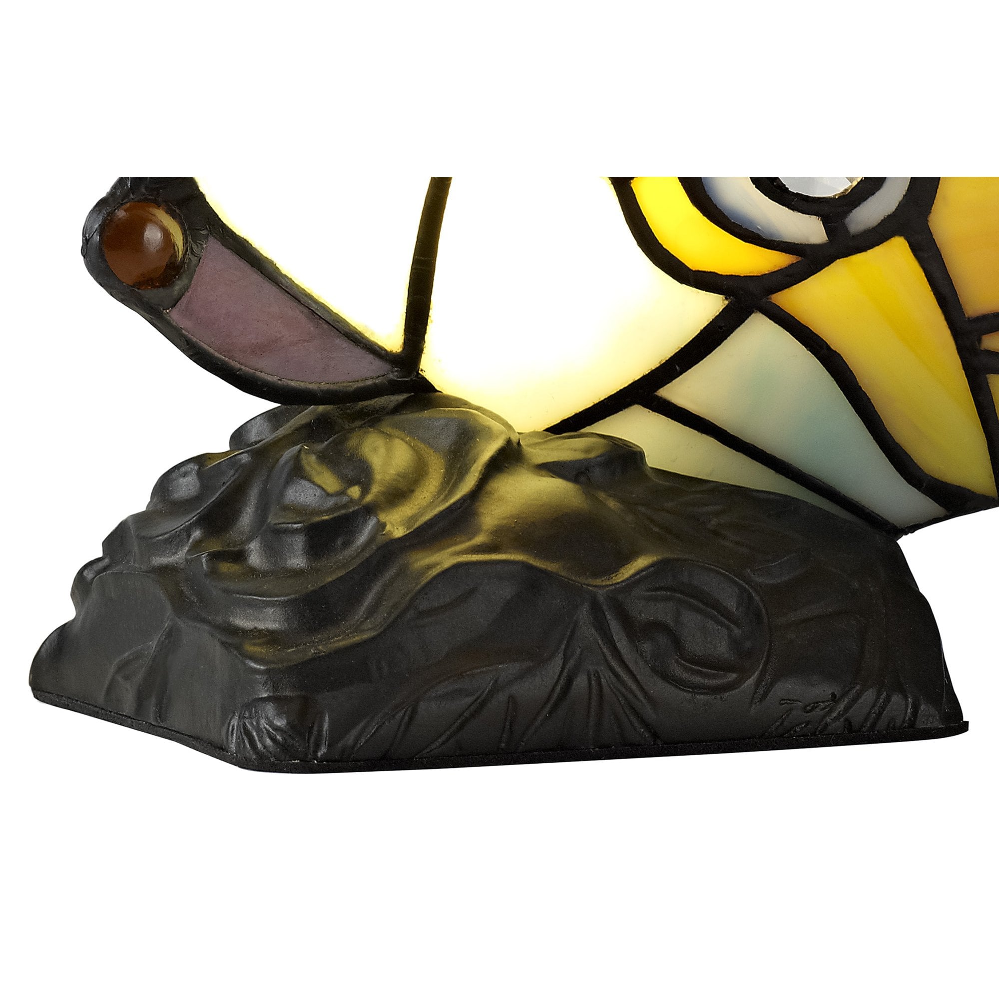 NL73029 Monty Tiffany Butterfly Table Lamp 1 Light Black Base With Red/Yellow/Blue Glass With Clear Crystal