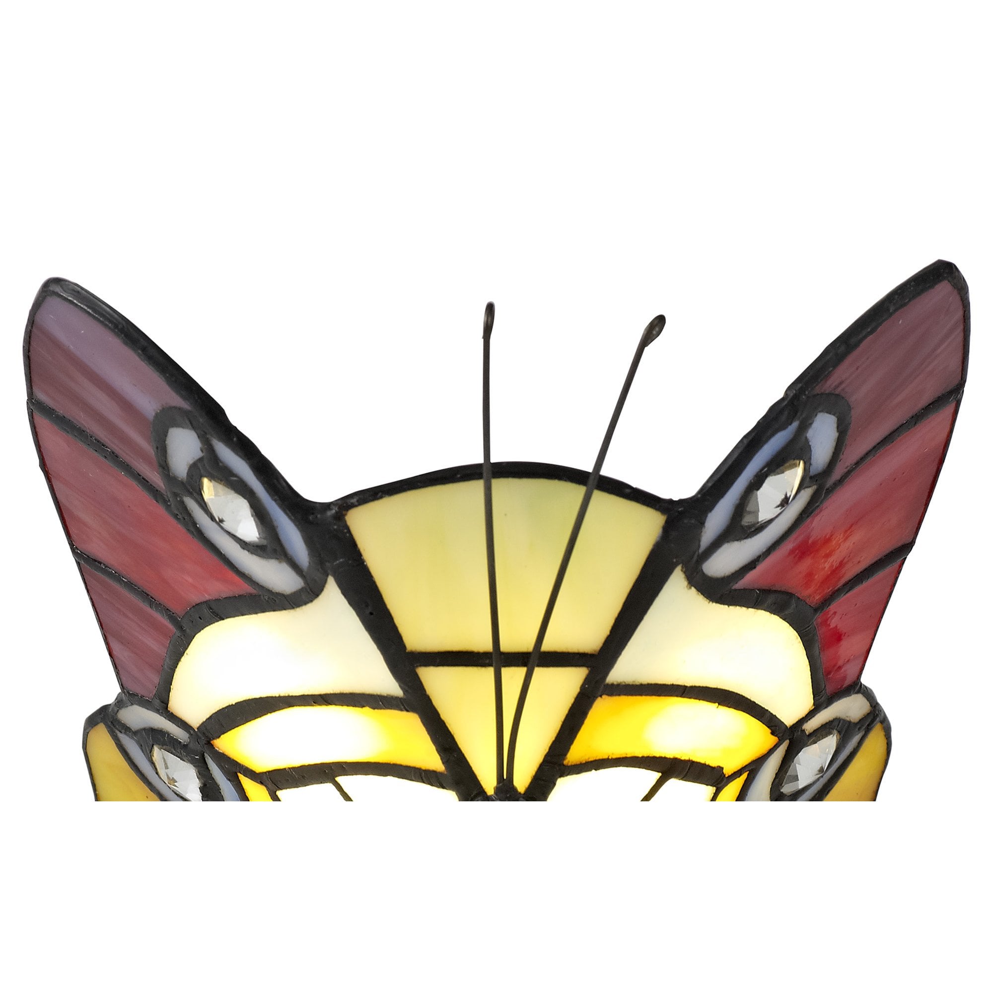 NL73029 Monty Tiffany Butterfly Table Lamp 1 Light Black Base With Red/Yellow/Blue Glass With Clear Crystal