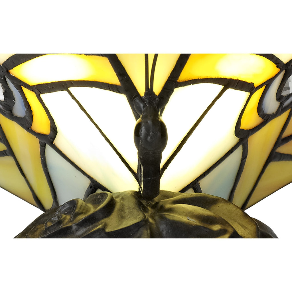 NL73029 Monty Tiffany Butterfly Table Lamp 1 Light Black Base With Red/Yellow/Blue Glass With Clear Crystal