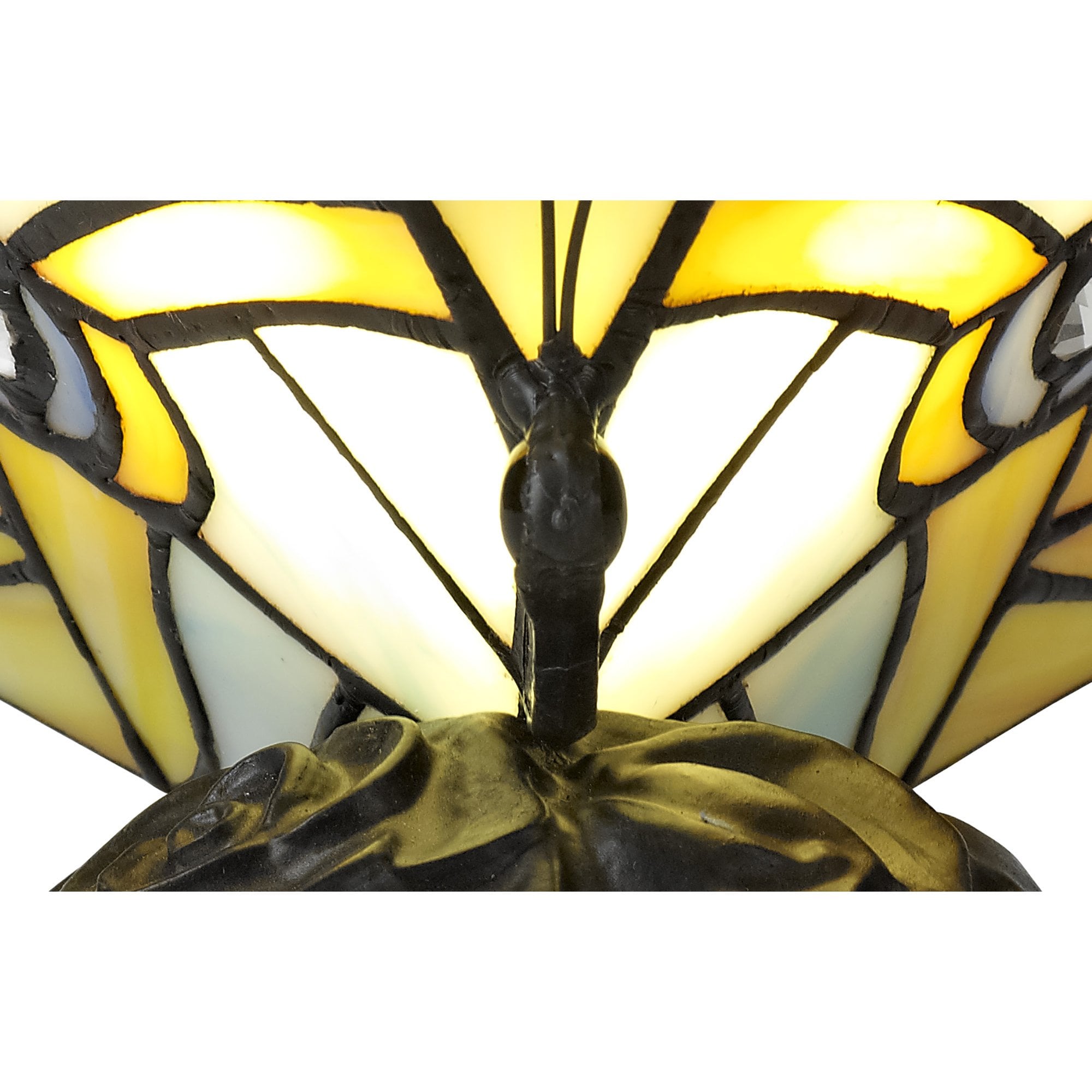 NL73029 Monty Tiffany Butterfly Table Lamp 1 Light Black Base With Red/Yellow/Blue Glass With Clear Crystal