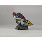 NL73029 Monty Tiffany Butterfly Table Lamp 1 Light Black Base With Red/Yellow/Blue Glass With Clear Crystal