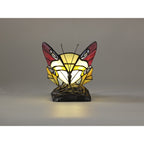 NL73029 Monty Tiffany Butterfly Table Lamp 1 Light Black Base With Red/Yellow/Blue Glass With Clear Crystal