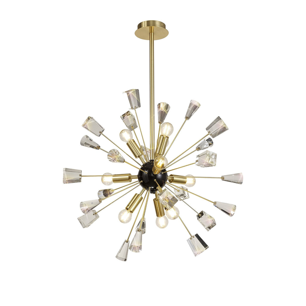 NL73939 Nellie Pendant Sputnik 9 Light Brushed Gold & Gloss Black/Crystal