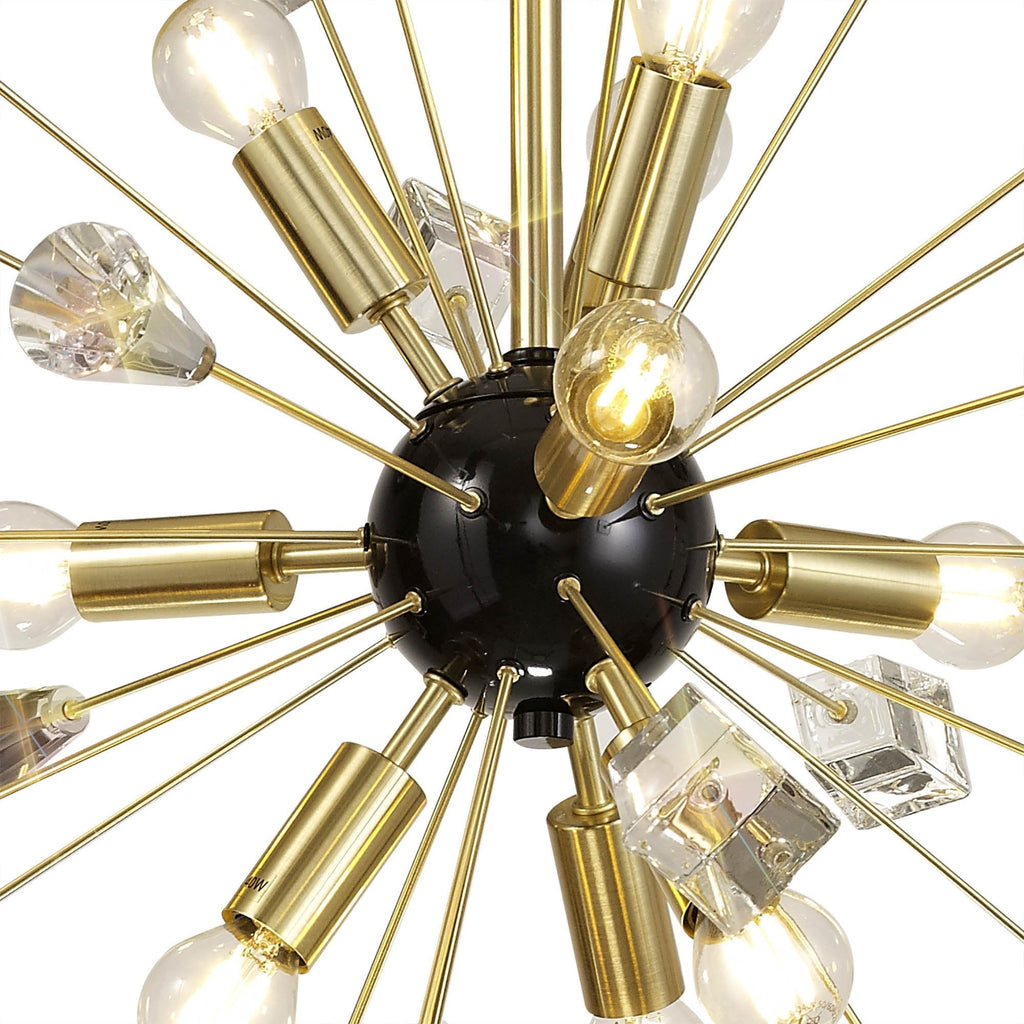 NL73939 Nellie Pendant Sputnik 9 Light Brushed Gold & Gloss Black/Crystal